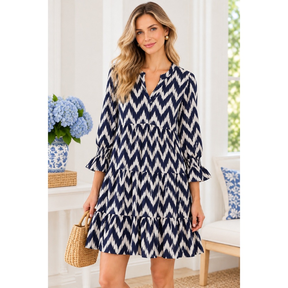 Pomander Place Kenzo Ikat Navy Chevron Mini Dress (MSRP: $158) Small
